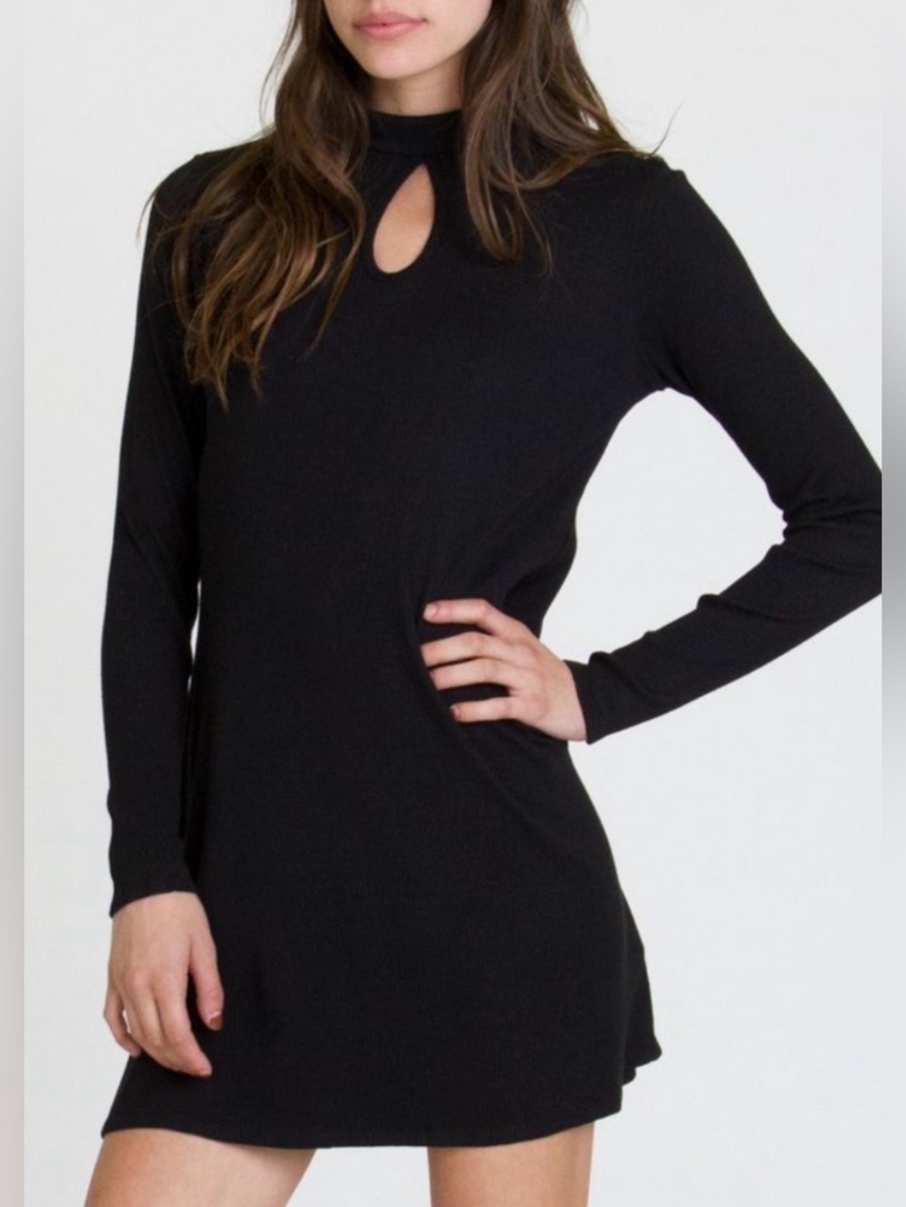 Small RVCA Black Keyhole Long-Sleeve Mini Dress